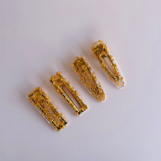 Set of 2 Hairclips - Gold Flakes